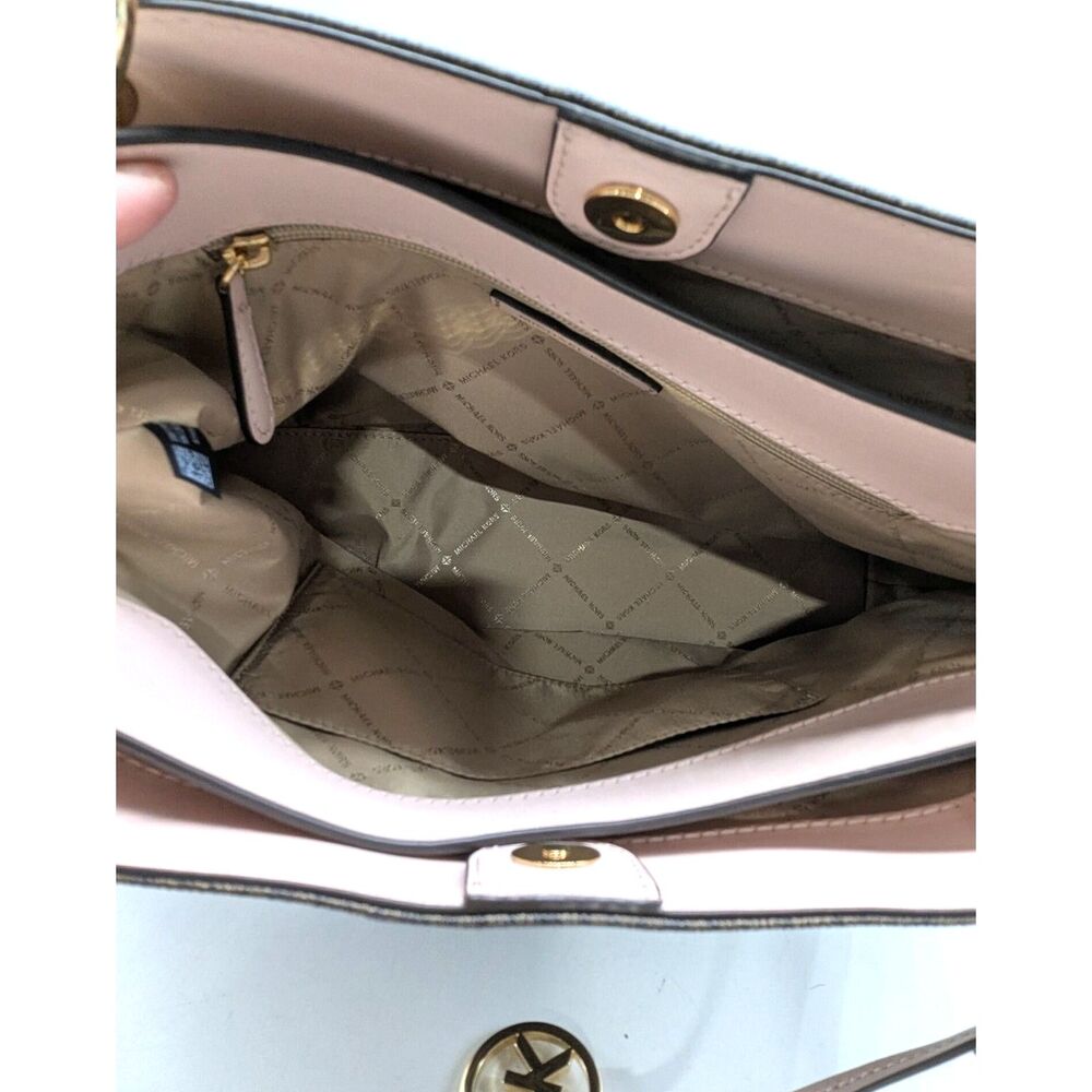 Michael Kors Brown Monogram Coated Canvas Pink Trim Nicole Tote Bag - Picture 7 of 10